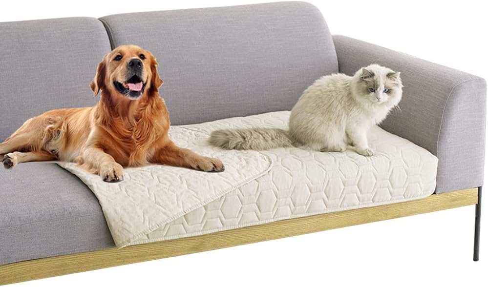 Tcksstex Waterproof and Anti-Slip Dog Bed Cover and Pet Blanket Sofa Pet Bed Mat ，car Incontinence Mattress Protectors Furniture Couch Cover for Most Cats Dogs, Pets（52x82-Ivory）