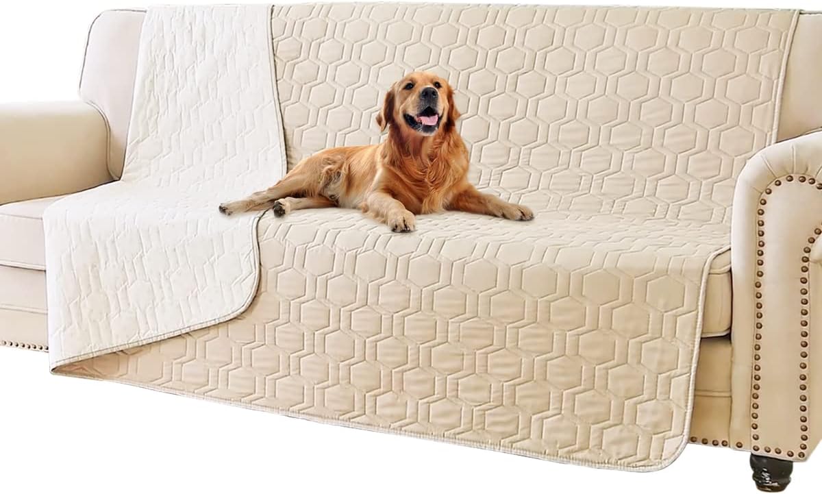 Tcksstex Waterproof and Anti-Slip Dog Bed Cover and Pet Blanket Sofa Pet Bed Mat ，car Incontinence Mattress Protectors Furniture Couch Cover for Most Cats Dogs, Pets（52x82-Ivory）