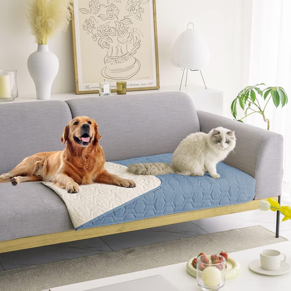 Tcksstex Waterproof and Anti-Slip Dog Bed Cover and Pet Blanket Sofa Pet Bed Mat ，car Incontinence Mattress Protectors Furniture Couch Cover for Most Cats Dogs, Pets（52x82-Ivory）