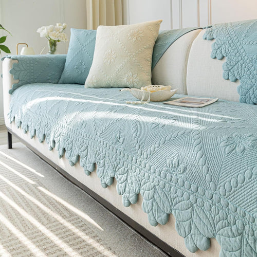Cotton Quilted Dog Couch Cover for Sofa Farmhouse Rustic Embroidery Sectional Couch Cover Soft Anti-Slip Sofa Slipcover Furniture Protector for Kids, Pets (Ivory,28"x28")