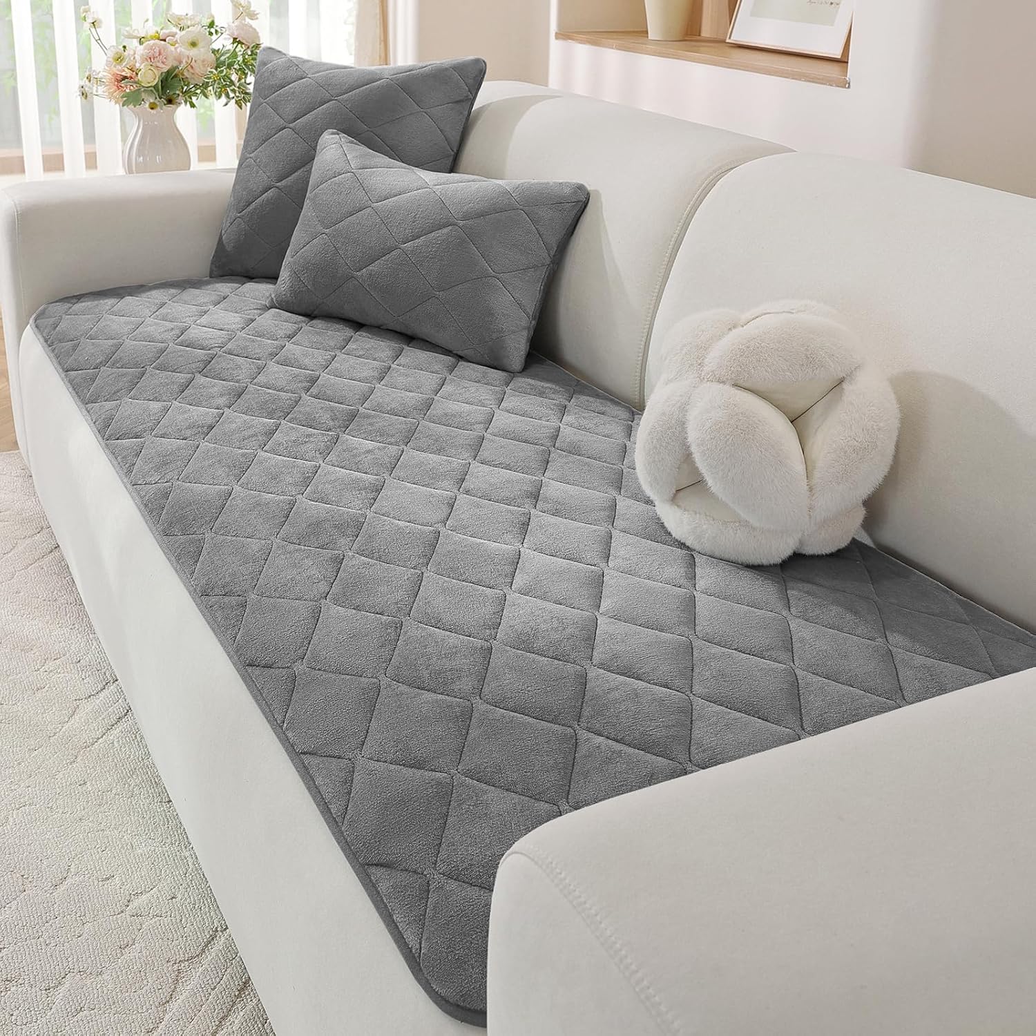 Fuzzy Pet Couch Covers for Dogs Washable, Non Slip Couch Covers for 2 Cushion Couch Pet Friendly, Thick Soft Loveseat Covers, Dog Couch Cover Protector Couches Mat (27.6" X 59", Beige)
