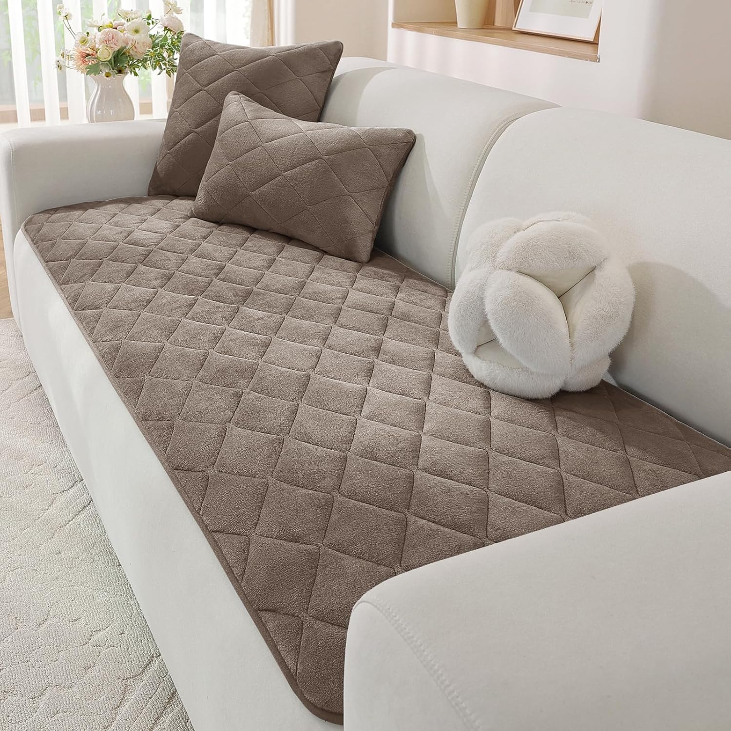Fuzzy Pet Couch Covers for Dogs Washable, Non Slip Couch Covers for 2 Cushion Couch Pet Friendly, Thick Soft Loveseat Covers, Dog Couch Cover Protector Couches Mat (27.6" X 59", Beige)