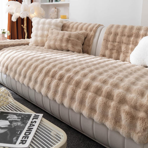Faux Fur Couch Cover, Soft Warm Plush Sofa Couch Cover, Non Slip Sectional Sofa Slipcovers, Washable Furniture Protector for Kids, Dogs, L Shaped Armrest Backrest Cover(White, 28"x 28")